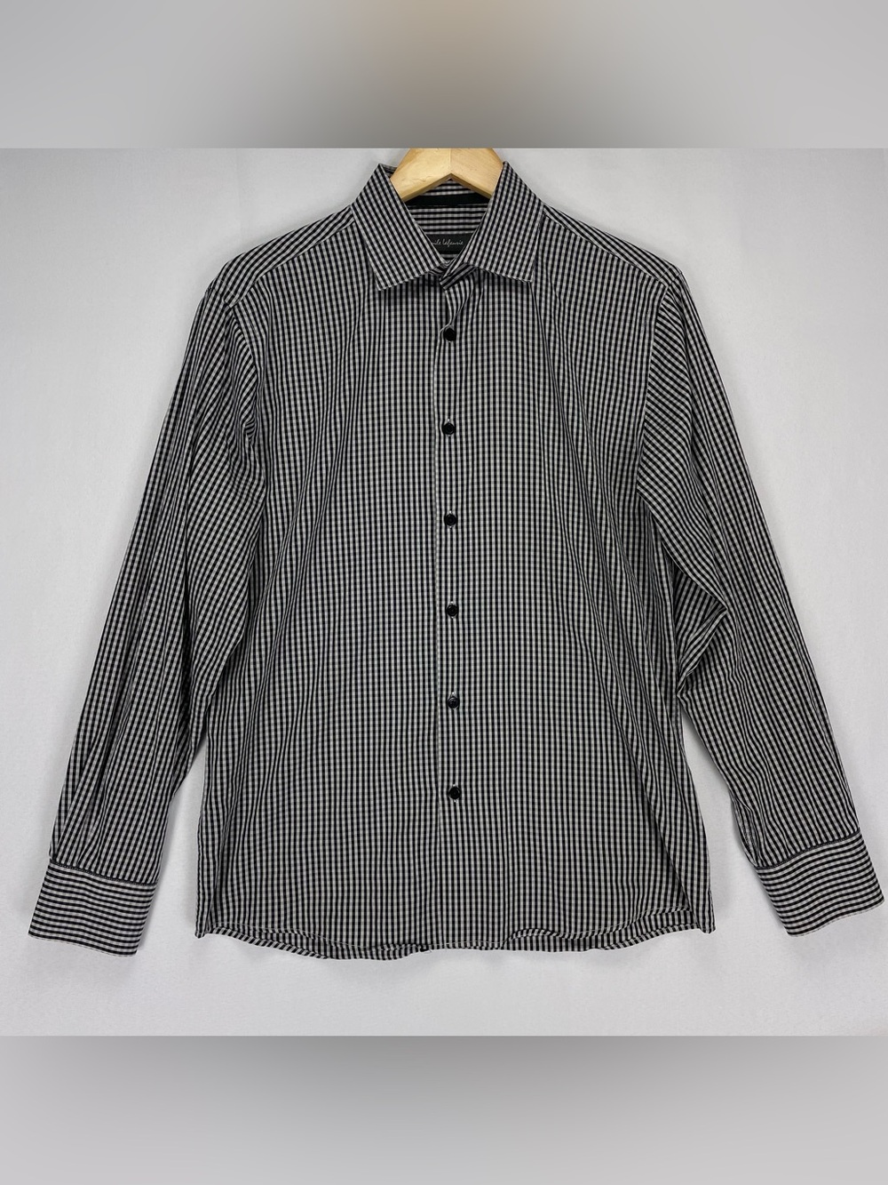 Emile Lafaurie Shirt Men’s M Gray Black Check Long Sleeve Button Down Slim Fit